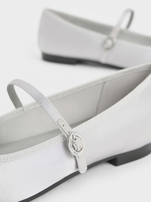 Emiko Satin Bow Mary Jane Flats, Silver, hi-res