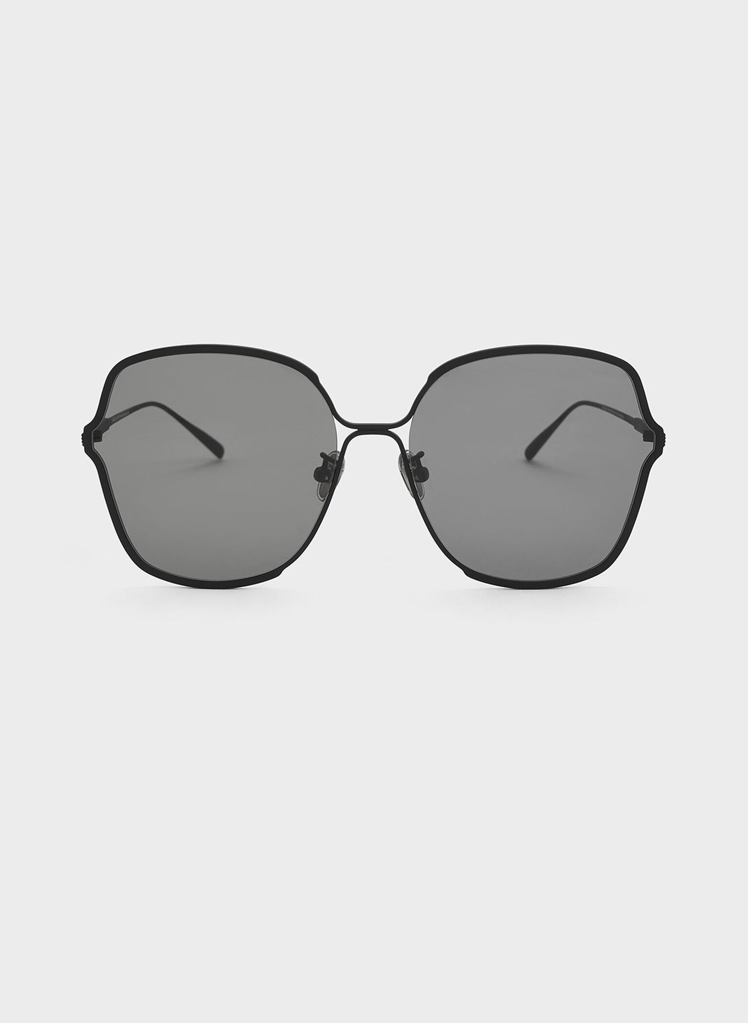 Metal Rim Butterfly Sunglasses, Black, hi-res