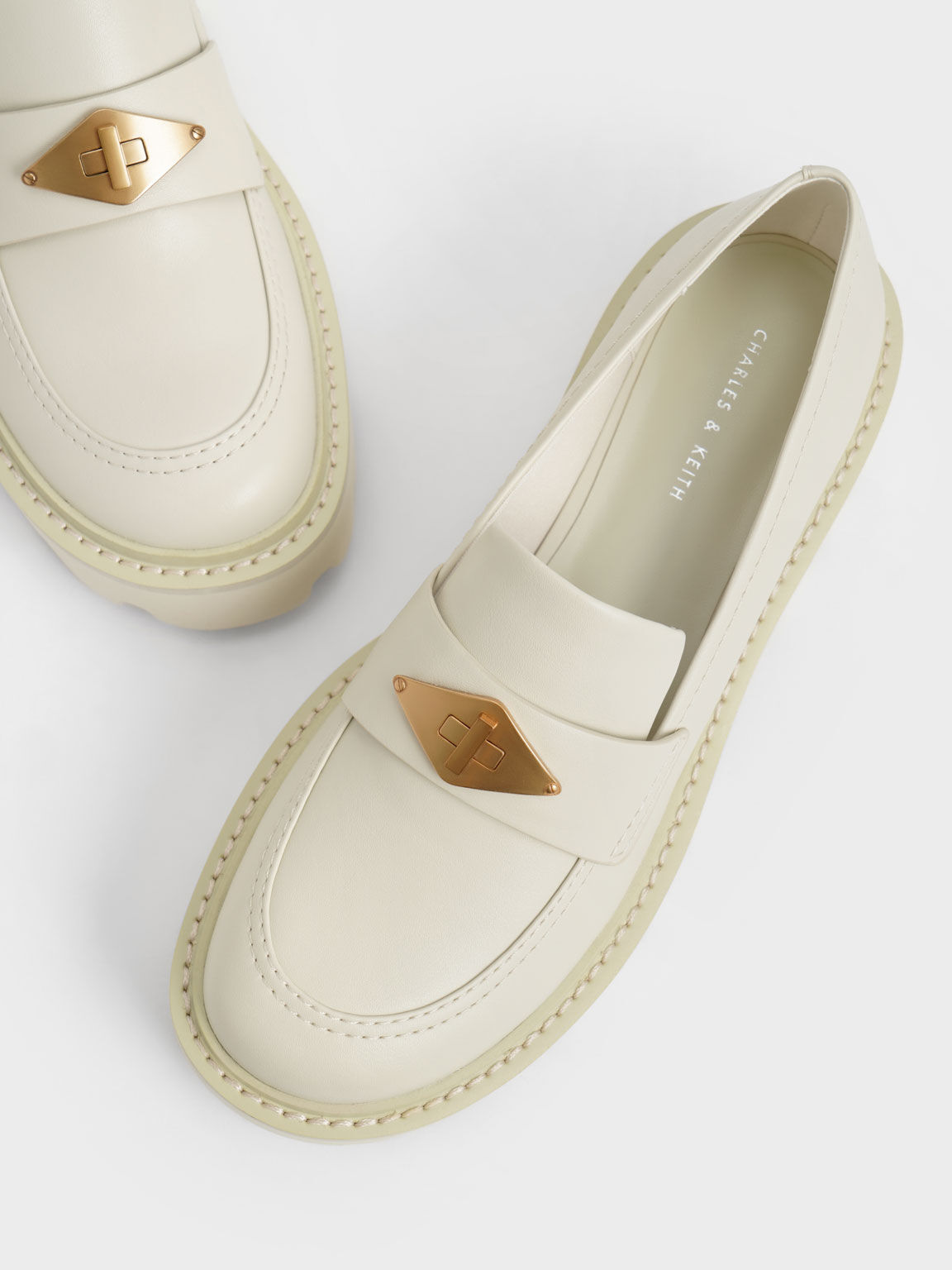 Metallic Accent Chunky Platform Penny Loafers, Chalk, hi-res