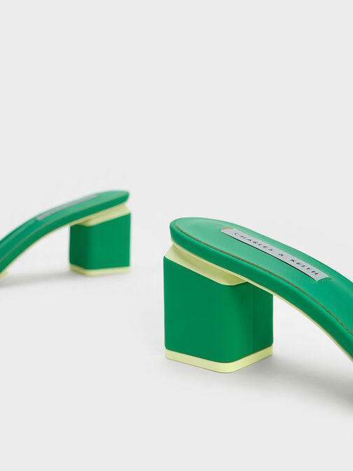 Square Block Heel Mules, Green, hi-res