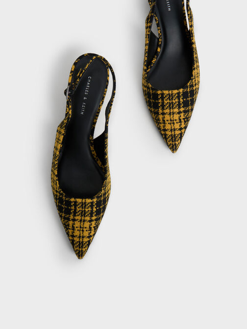 Checkered Spool Heel Slingback Pumps, Yellow, hi-res