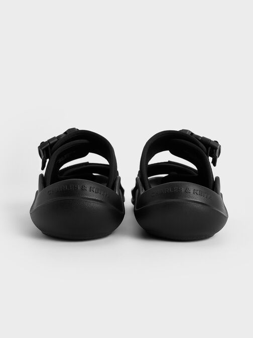 Nylon Double-Strap Sports Sandals, Black Textured, hi-res