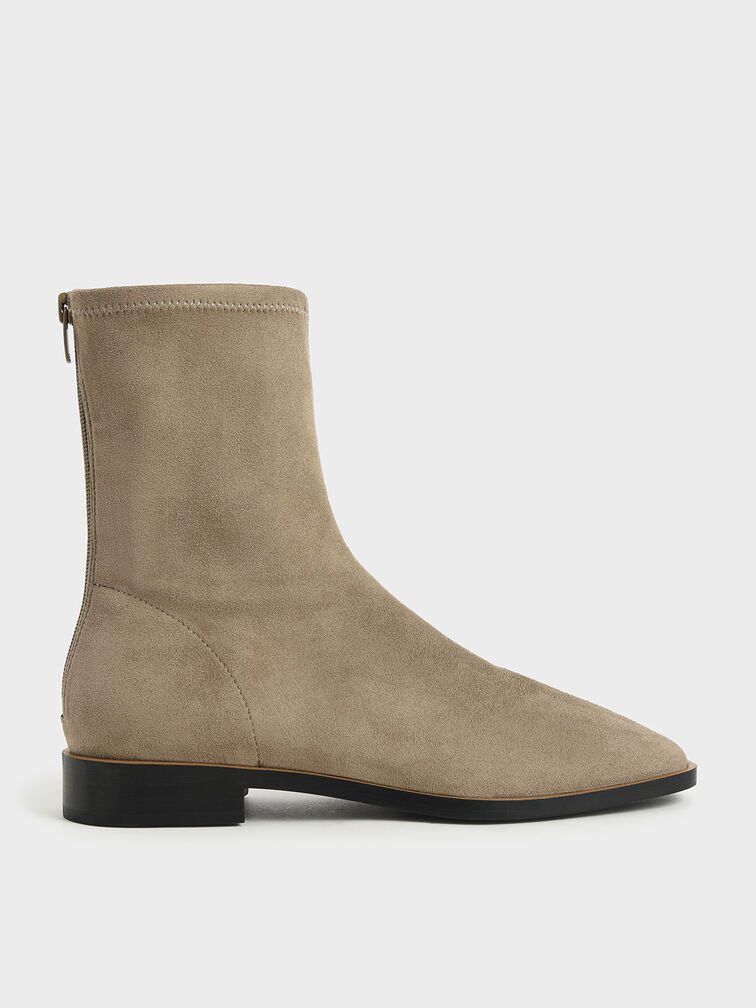 Textured Zip Ankle Boots, Taupe, hi-res