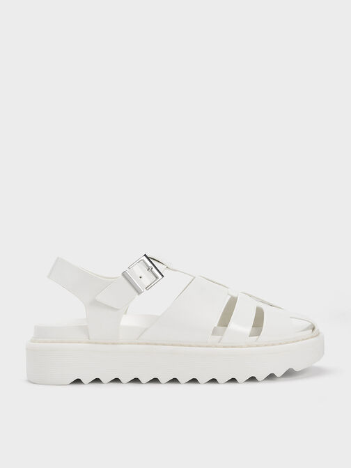 Interwoven Buckled Sandals, White, hi-res
