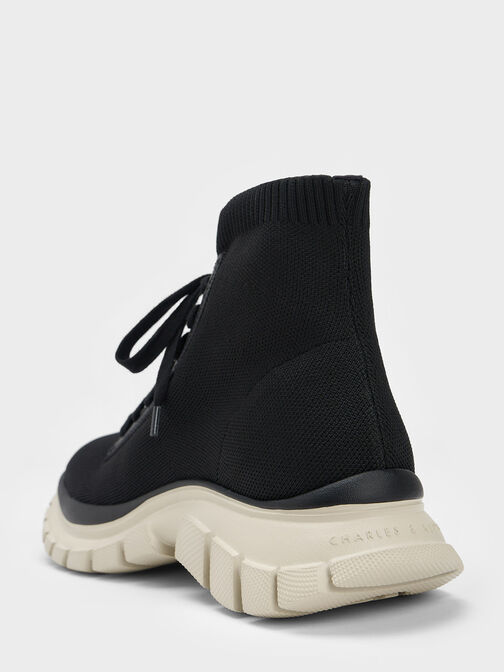 Knitted Sock High-Top Sneakers, Black, hi-res