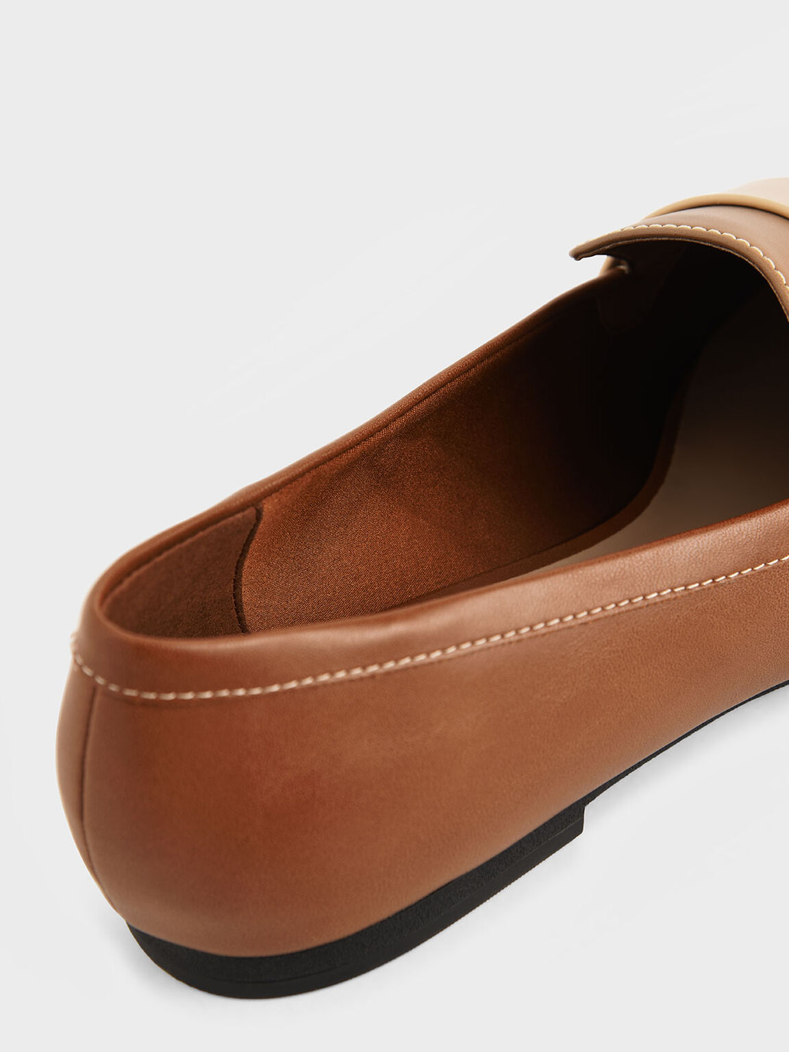 Metallic Buckle Penny Loafers, Cognac, hi-res