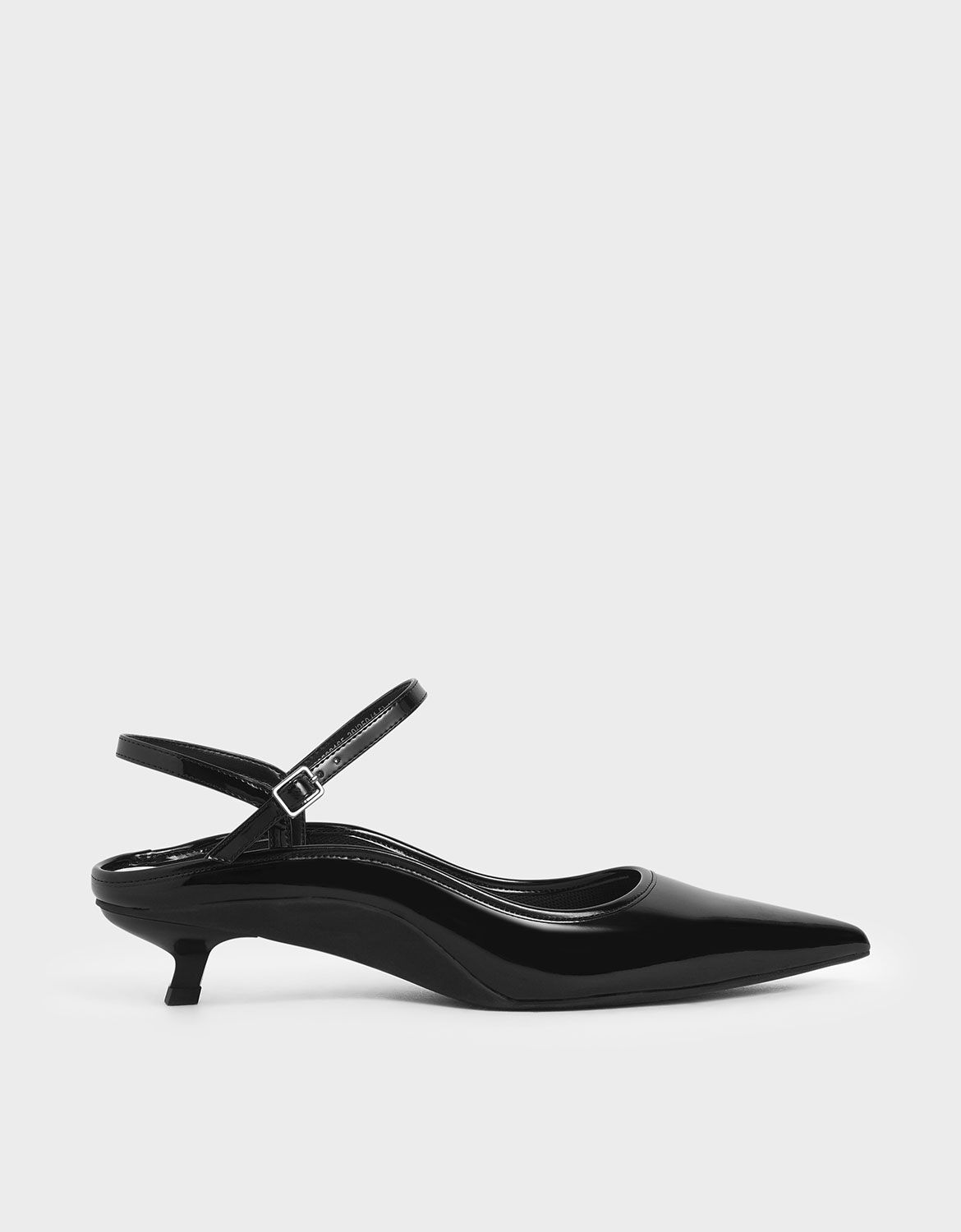 Black Patent Ankle Strap Kitten Heel 