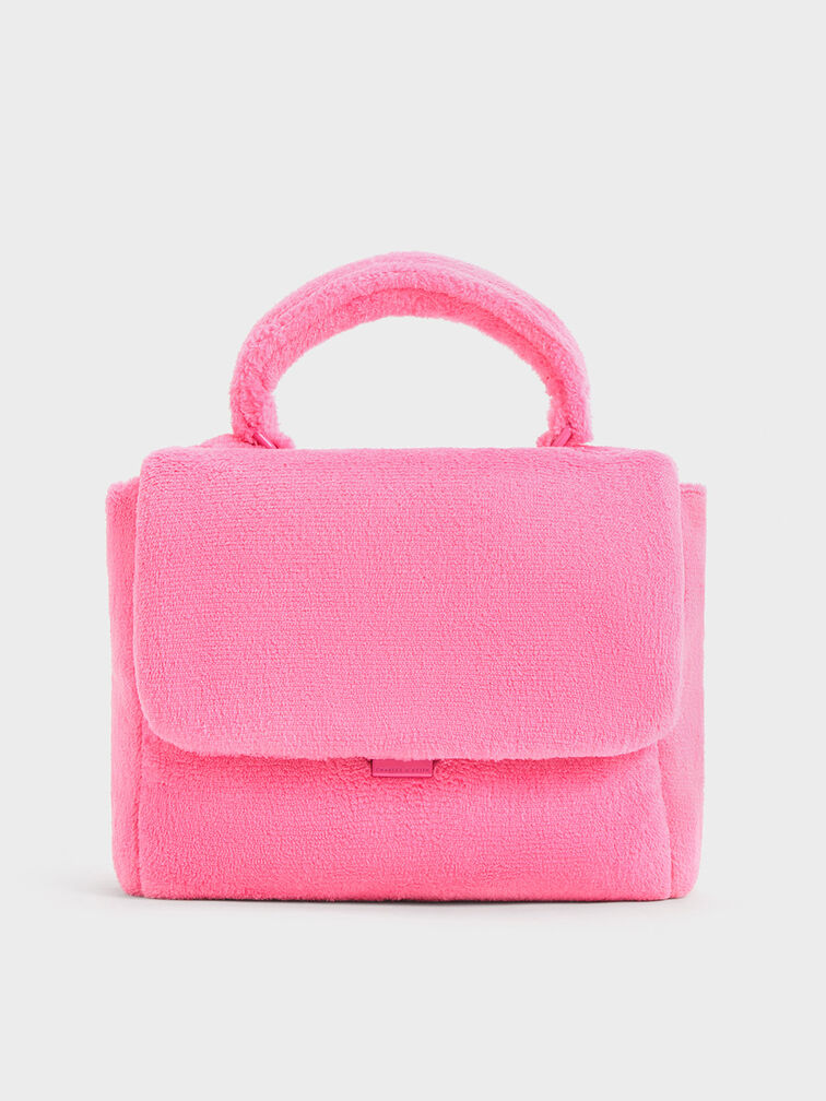 Loey Textured Top Handle Bag, Pink, hi-res