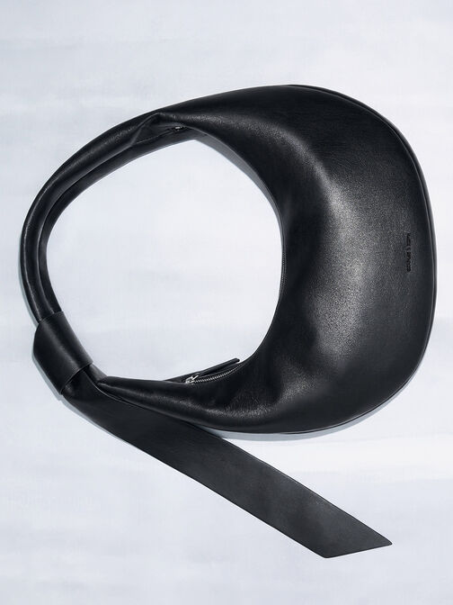 Toni Knotted Curved Hobo Bag, Noir, hi-res