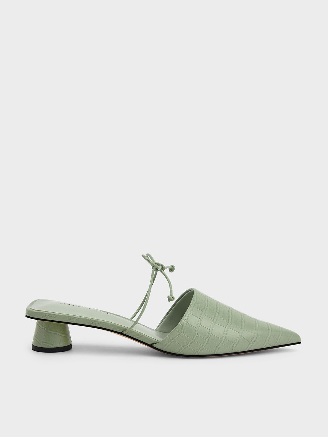 Croc-Effect Bow-Tie Mules, Animal Print Green, hi-res