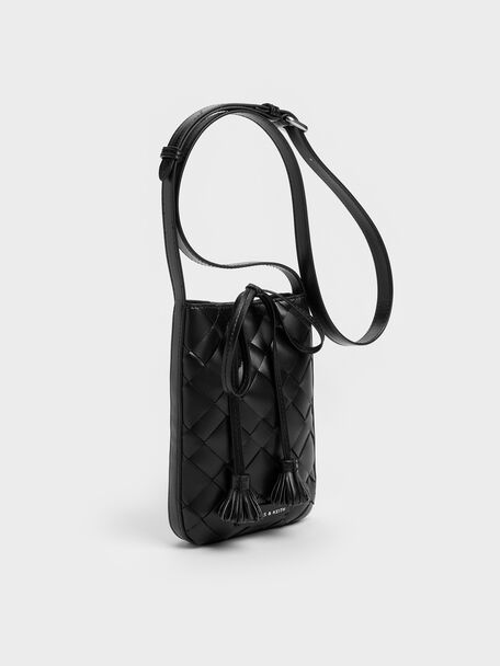 Ivette Woven Tassel Pouch, Noir, hi-res