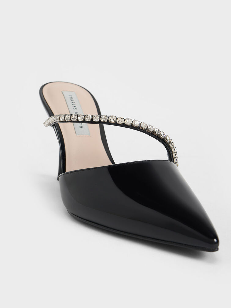 Black Patent Gem-Encrusted Patent Stiletto Mules - CHARLES & KEITH US