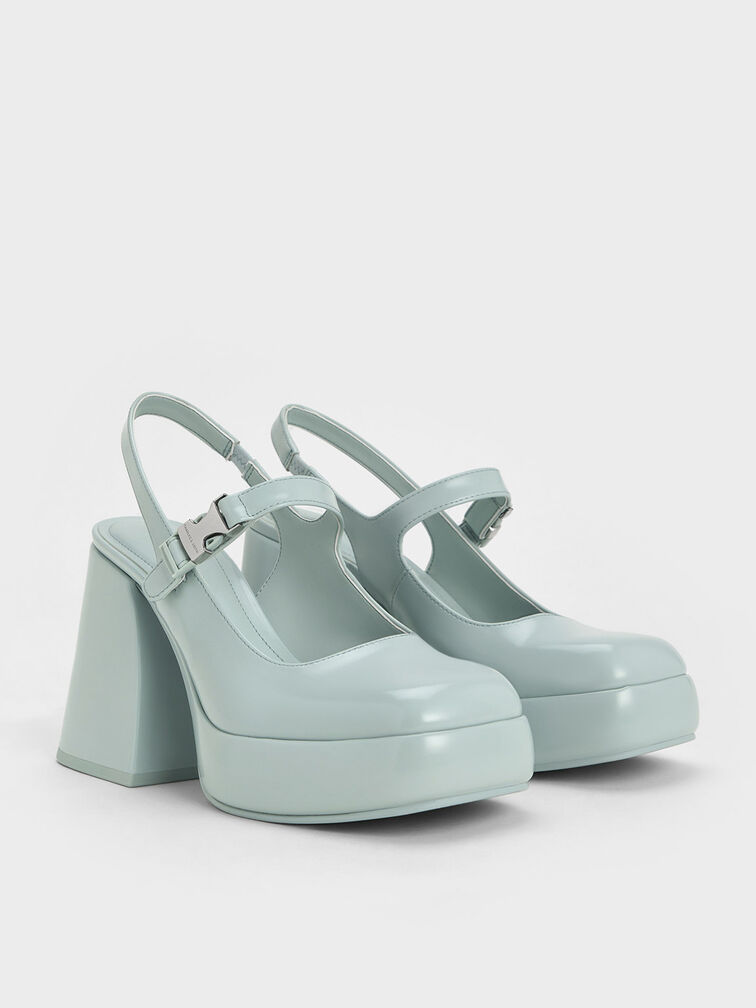 Laine Metallic-Buckle Platform Mary Janes, Blue, hi-res