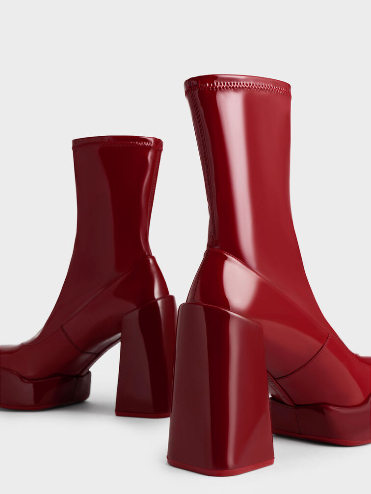 Red Lula Patent Block Heel Boots - CHARLES & KEITH US