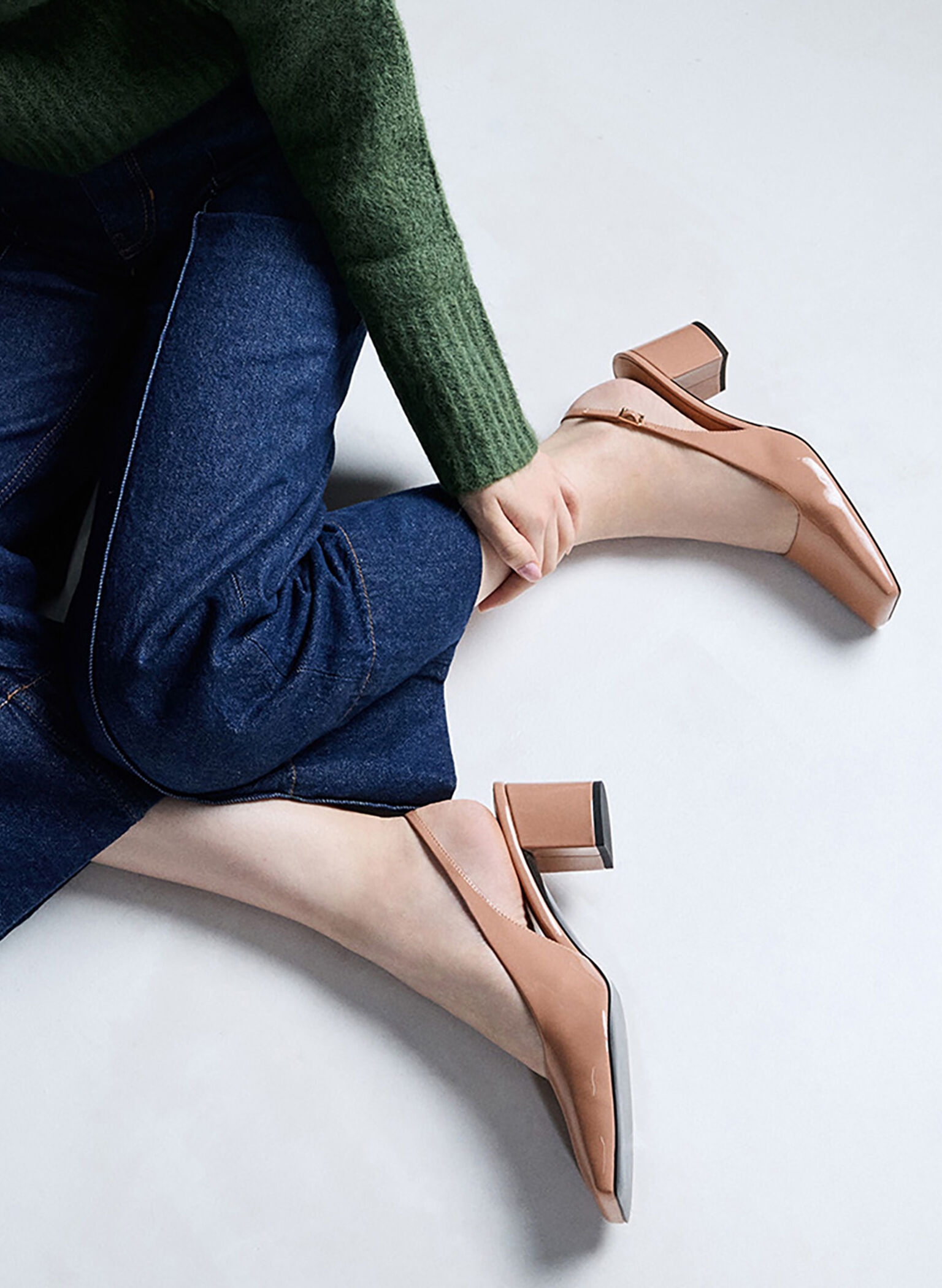 Patent Square-Toe Slingback Pumps, Nude, hi-res