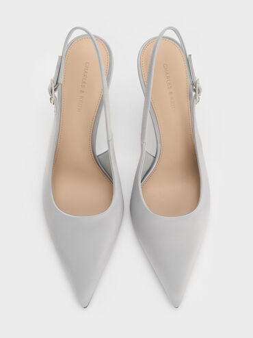 Satin Teardrop-Crystal Stiletto-Heel Slingback Pumps, Silver, hi-res