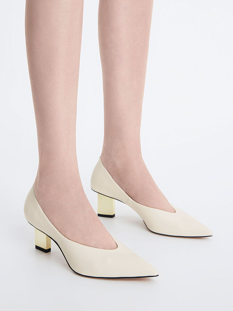 Metallic Blade Heel Pumps, Blanco tiza, hi-res