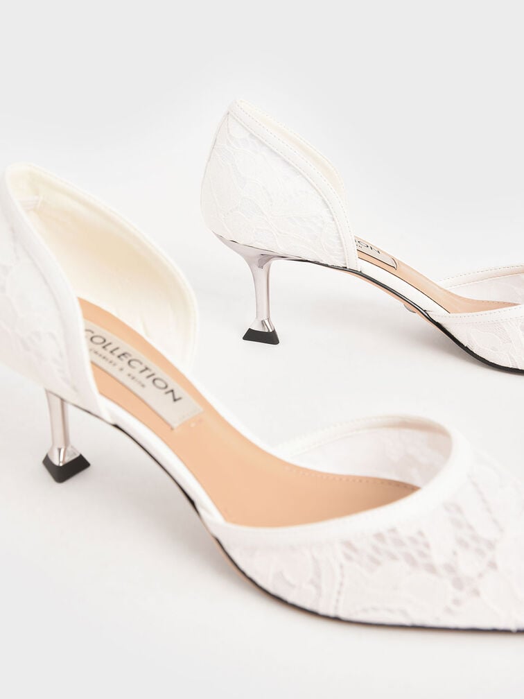 Wedding Collection: Lace & Mesh D'Orsay Pumps, White, hi-res