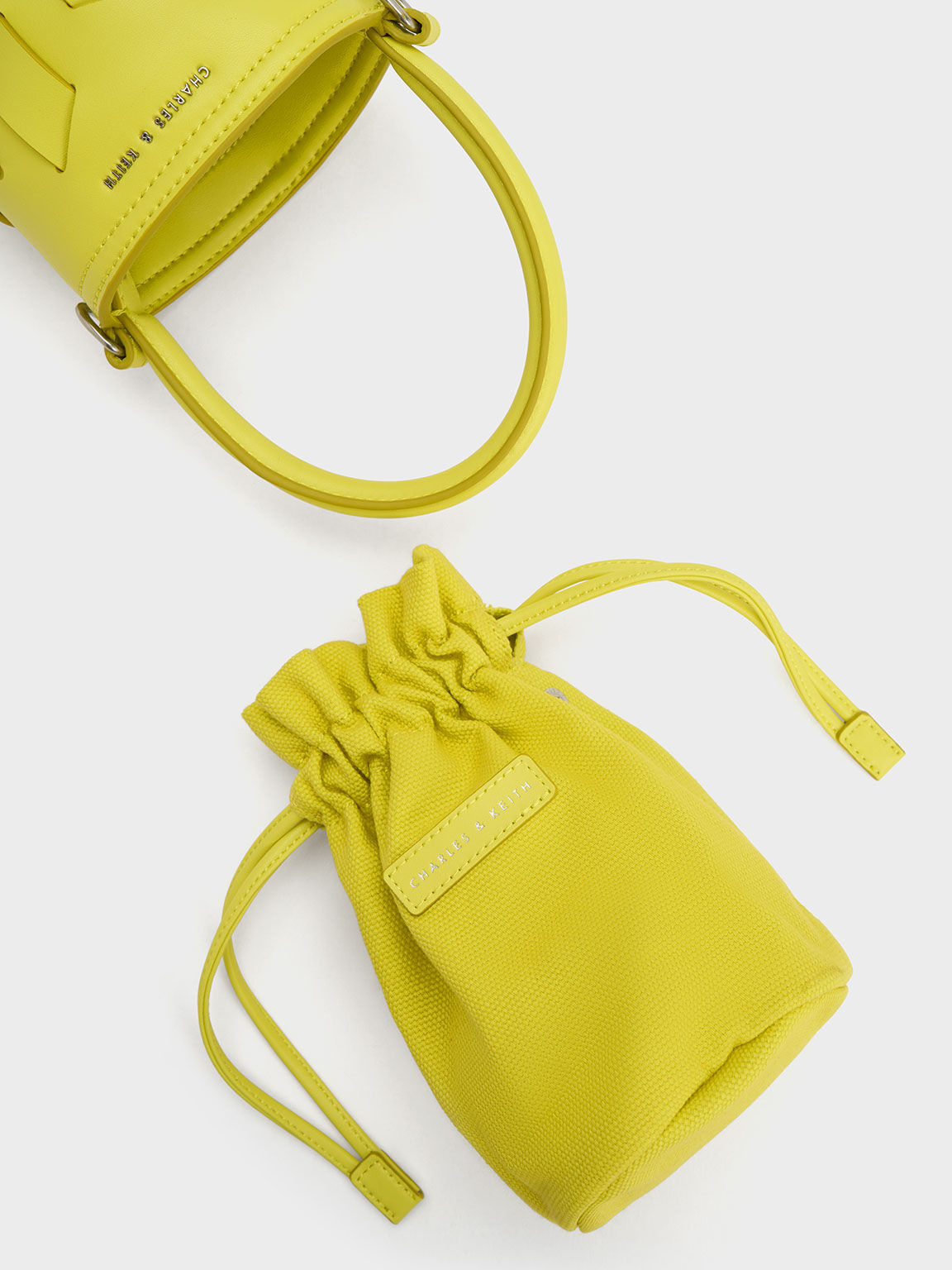 Canvas Panelled Bucket Bag, Yellow, hi-res