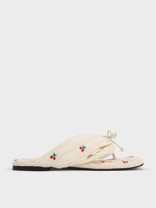 Cherry-Print Pearl-Accent Square-Toe Sandals, Multi, hi-res