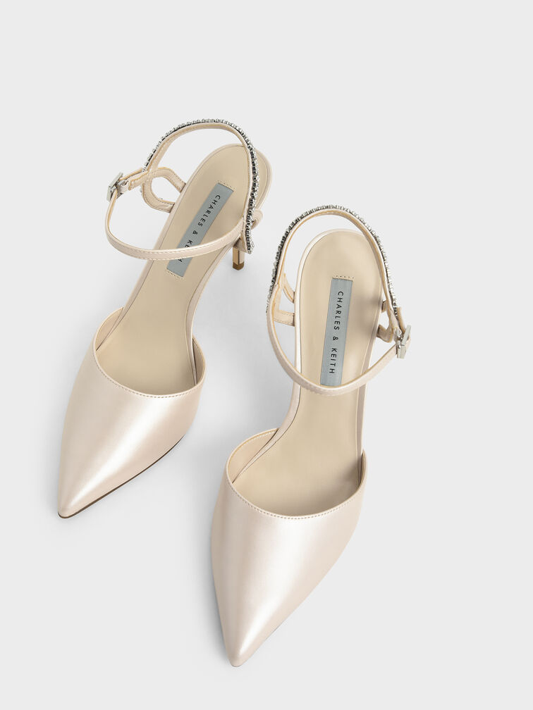 Embellished Back Strap Court Shoes, Nude, hi-res