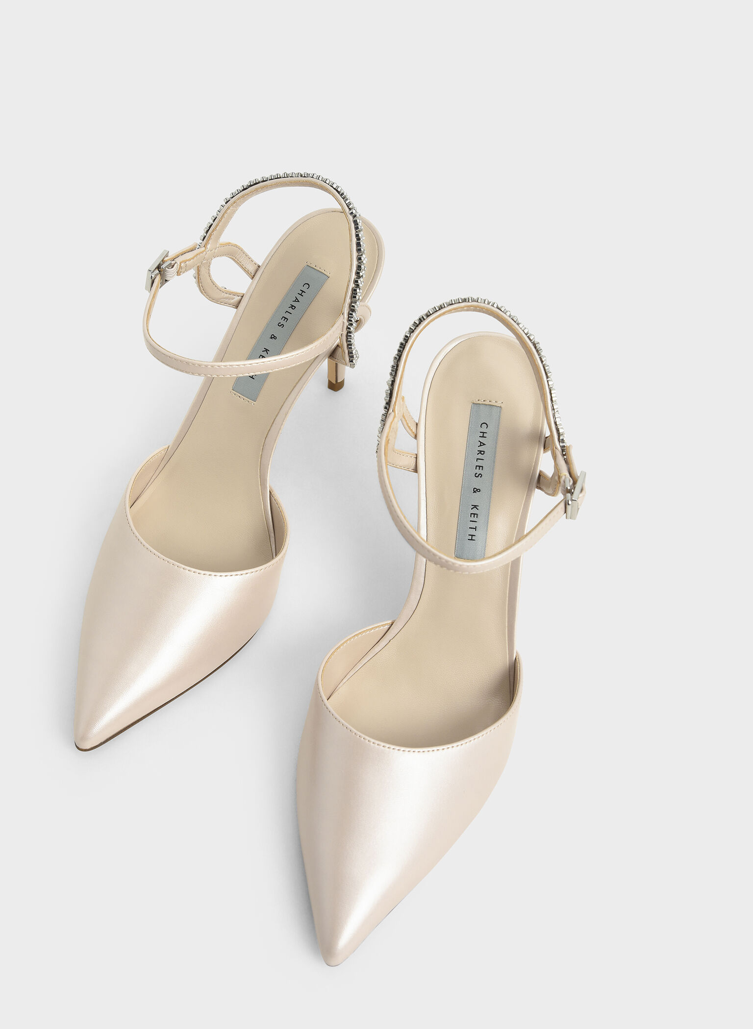 Embellished Back Strap Court Shoes, Nude, hi-res