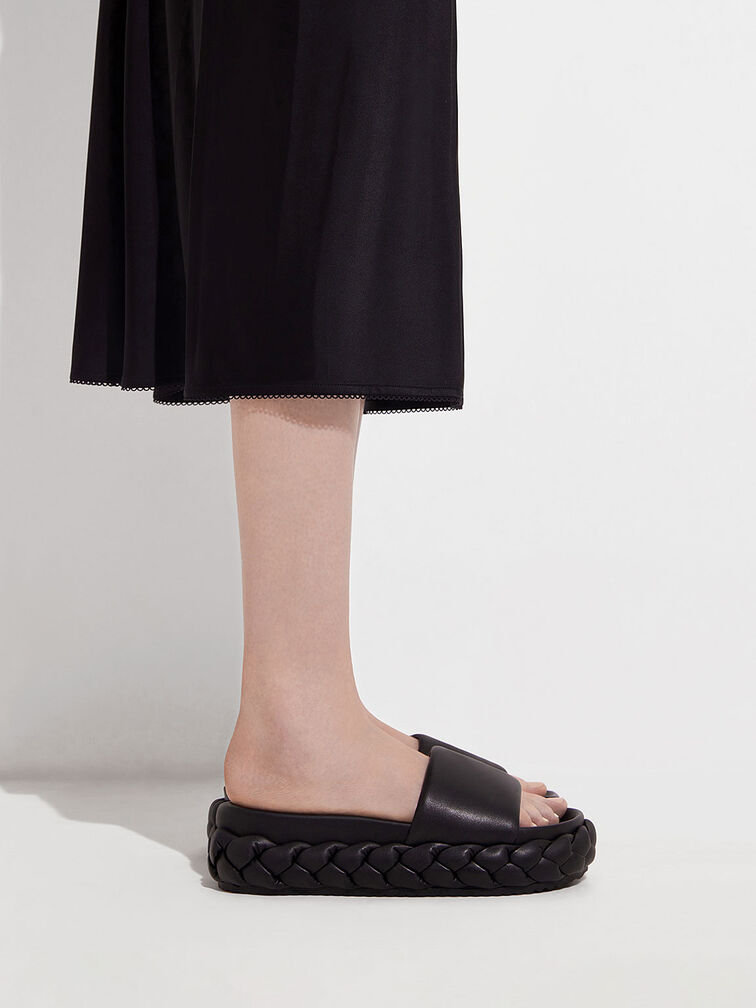 Tali Leather Braided Slides, Black, hi-res