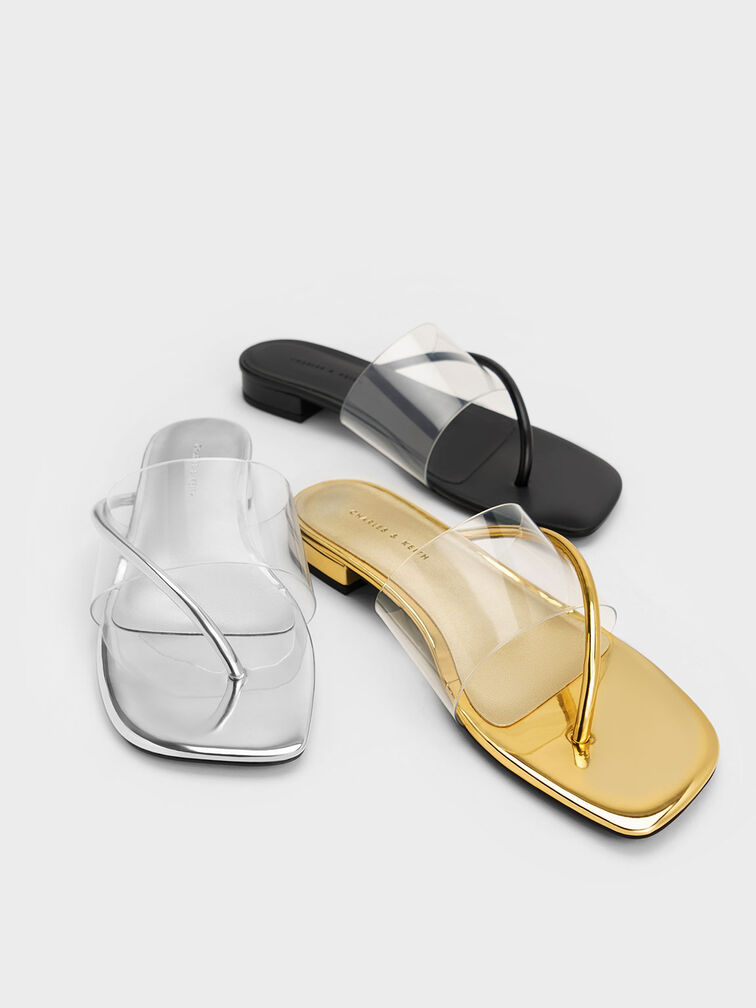 Transparent Thong Sandals, Black, hi-res