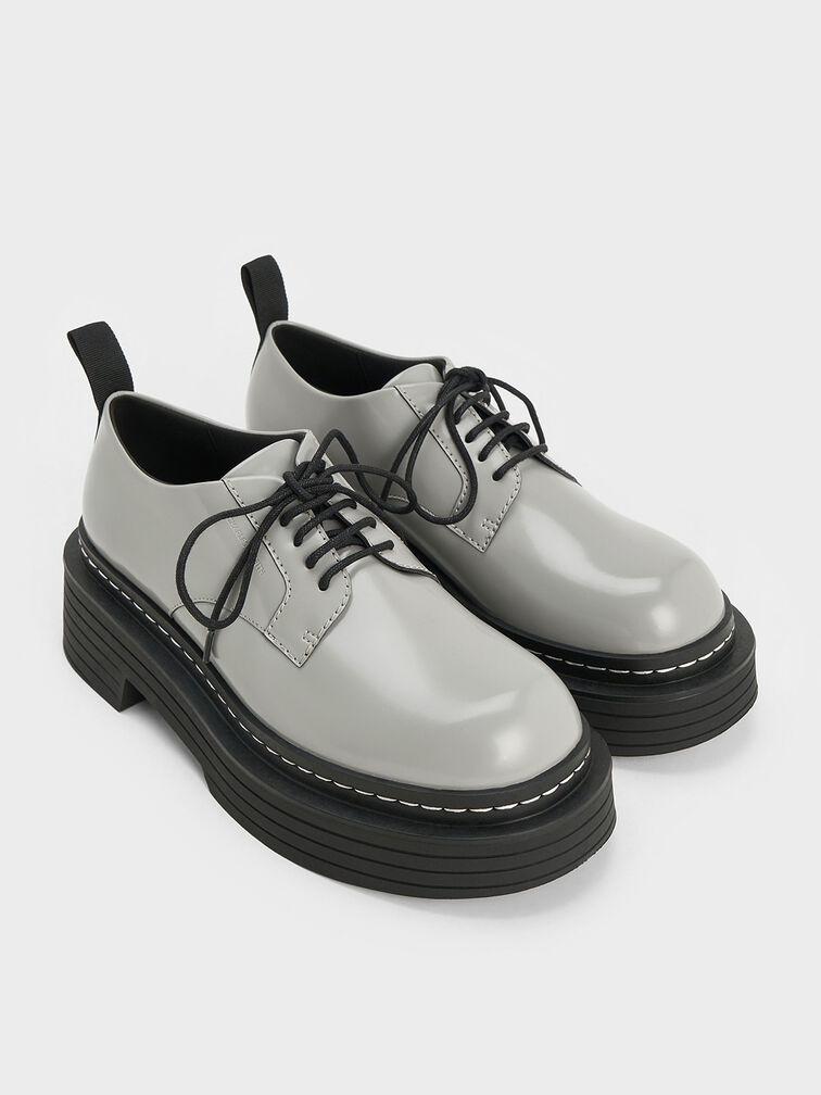 Zapatos de plataforma Oxfords con cordones, Gris, hi-res