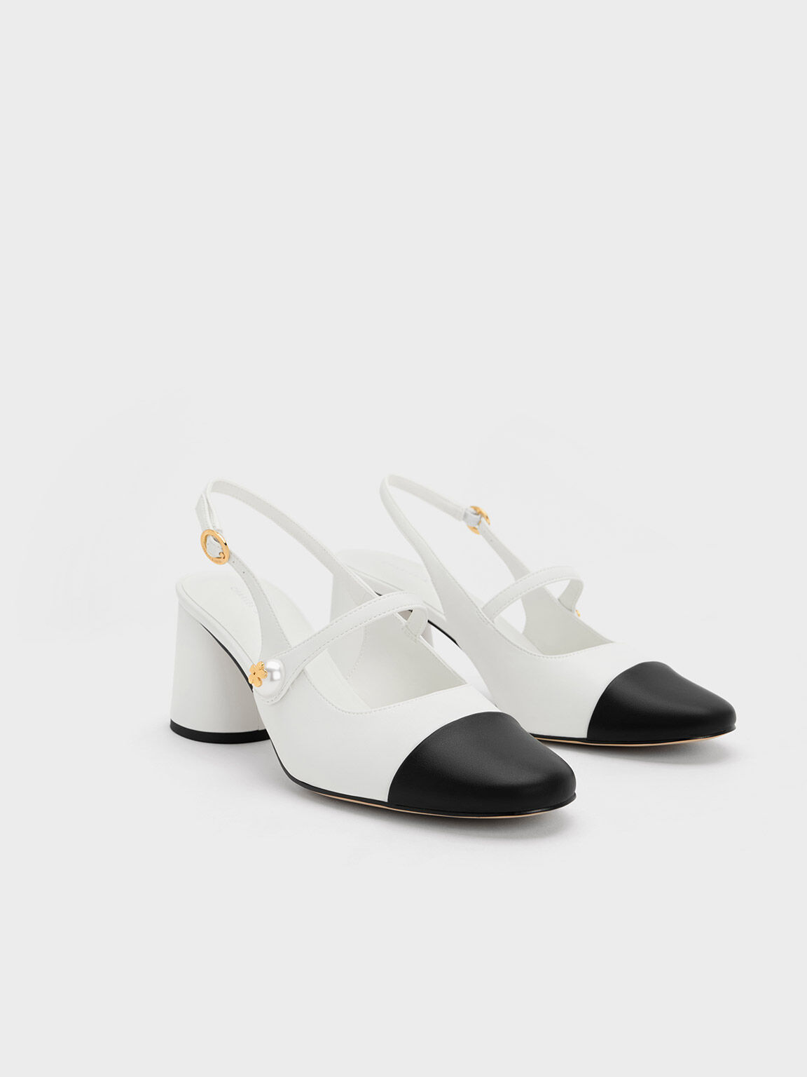 White Pearl Embellished Slingback Pumps - CHARLES & KEITH US
