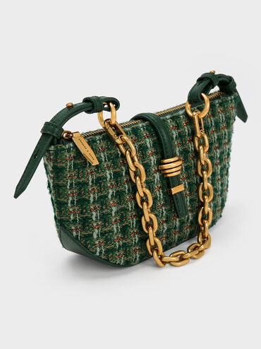 Trudy Tweed Belted Geometric Bag, Dark Green, hi-res