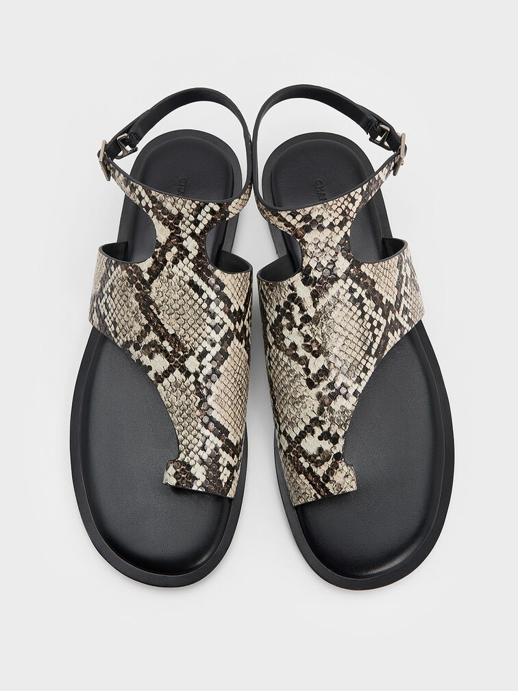 Snake-Print Ankle-Strap Toe-Ring Sandals, Animal Print Natural, hi-res
