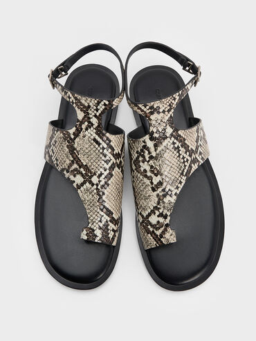 Snake-Print Ankle-Strap Toe-Ring Sandals, Animal Print Natural, hi-res