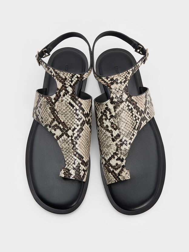 Snake-Print Ankle-Strap Toe-Ring Sandals, Animal Print Natural, hi-res