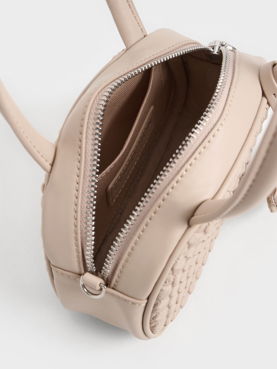 Nylon Textured Top Handle Bag, Nude, hi-res