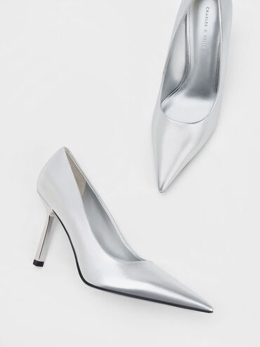 Silver Metallic Pointed-Toe Pumps - CHARLES & KEITH International