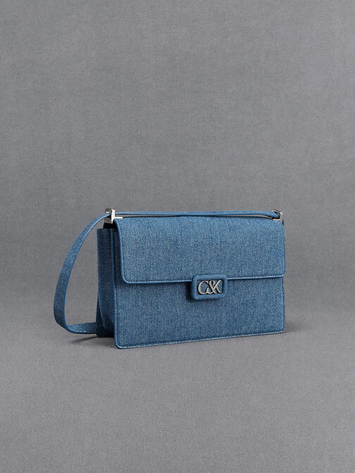 Denim Shoulder Bag, Blue, hi-res