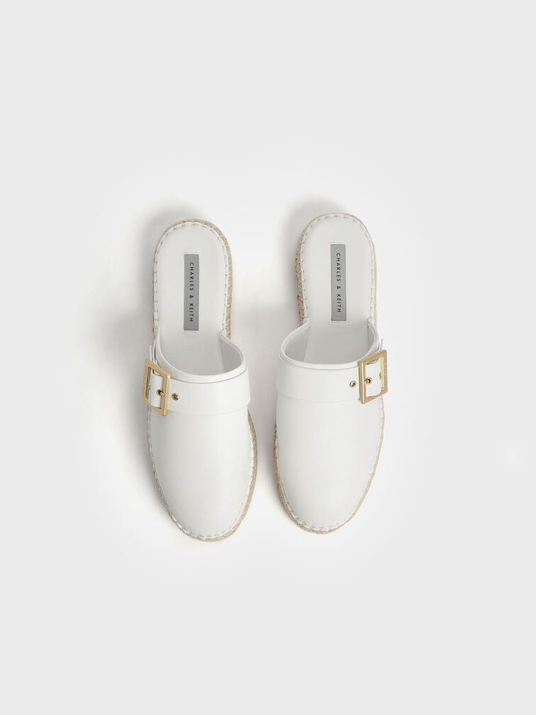 Buckled Espadrille Mules, White, hi-res