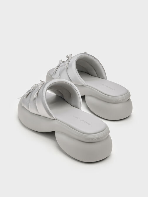 Recycled Polyester Bow Puffy Sports Sandals, Light Grey, hi-res