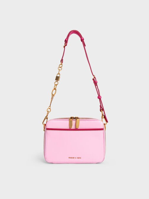 Bolso con asa de candado y llavero, Rosa, hi-res