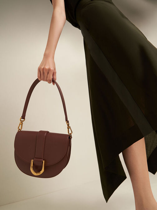 Gabine Leather Saddle Bag​, Brown, hi-res