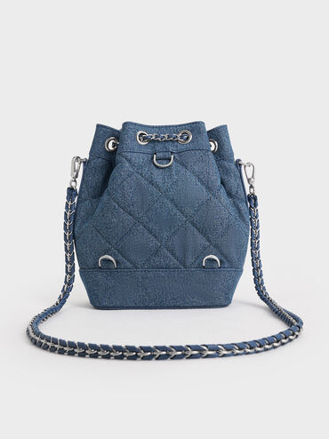 Quilted Denim Two-Way Bucket Bag, Denim Blue, hi-res