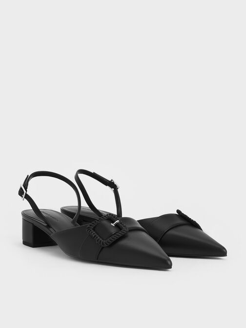 Woven-Buckle Slingback Pumps, Black, hi-res