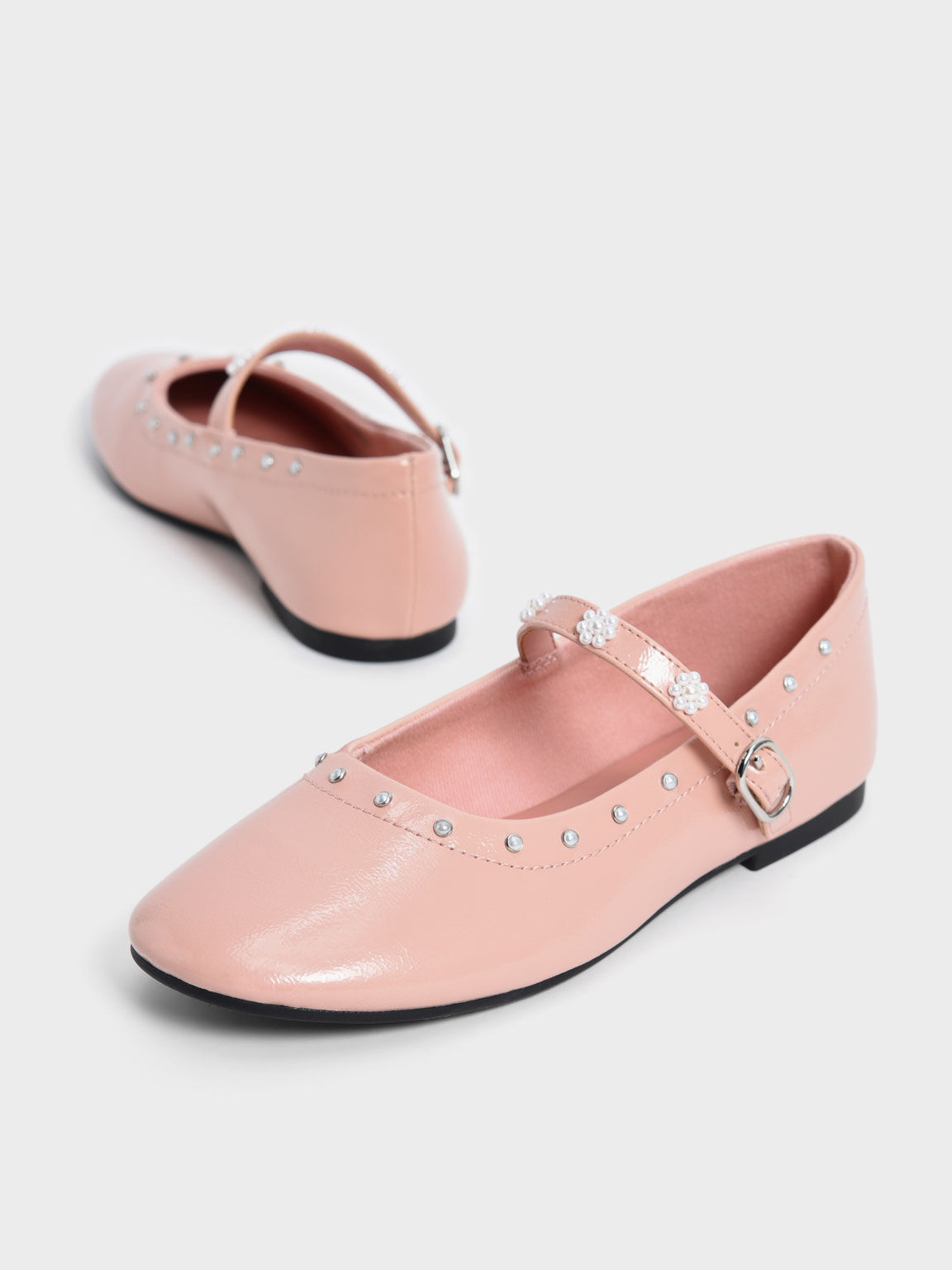 Girls' Patent Beaded Mary Janes, Pink, hi-res
