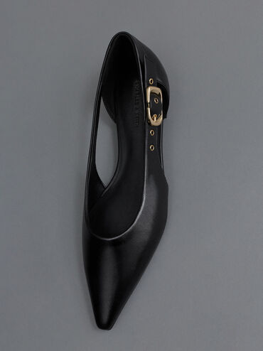 Buckled Cut-Out Ballet Flats, Black, hi-res