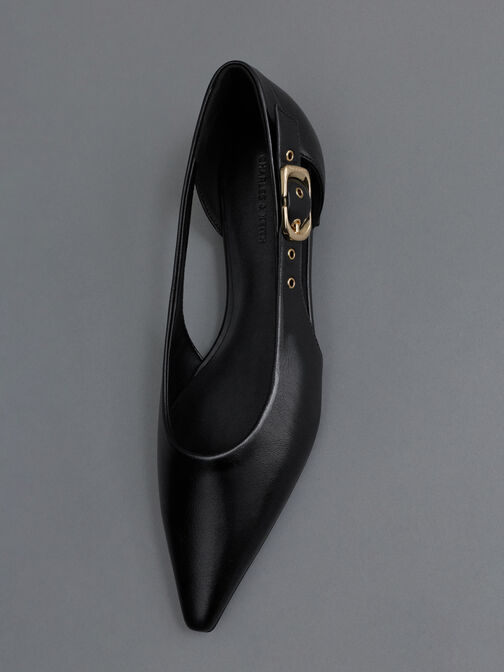 Buckled Cut-Out Ballet Flats, Black, hi-res