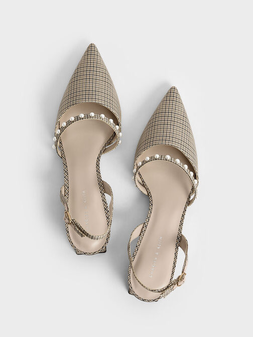 Houndstooth-Print Beaded Slingback Pumps, Multi, hi-res