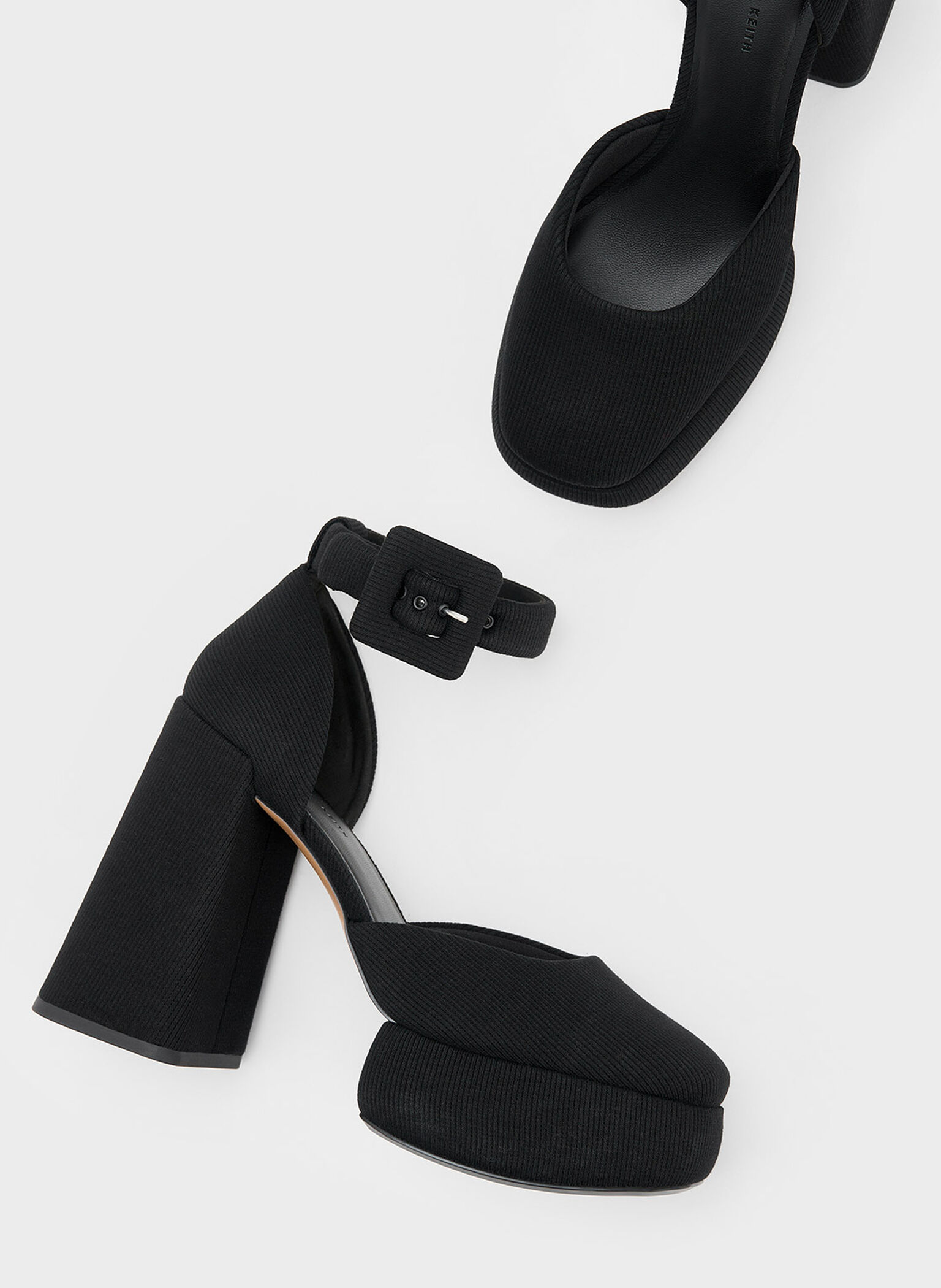 Sinead Woven Buckled D'Orsay Platform Pumps, Black, hi-res