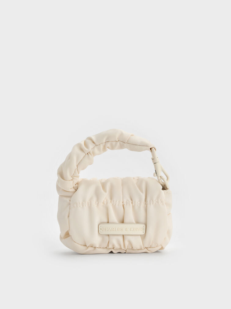 Klio Nylon Ruched Micro Bag Charm, Cream, hi-res