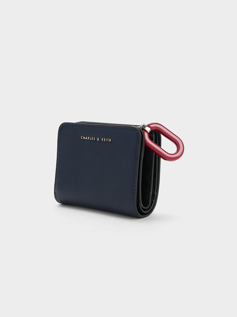 Oval Keychain Zip Wallet, Navy, hi-res